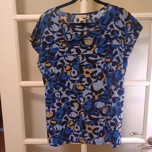 DANA BUCHMAN Blue and Black Patterned Women's Top XL